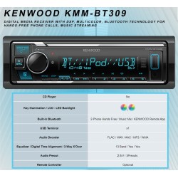 Auto-Rádio 1 DIN USB Bluetooth KENWOOD KMM-BT309