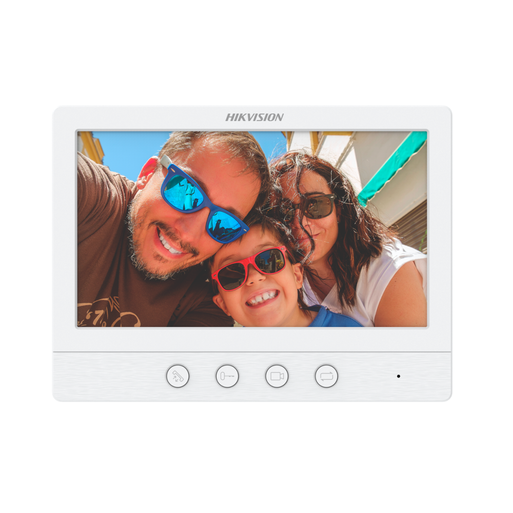 Monitor para videoporteiro, visor TFT de 7" com áudio bidireccional, montagem 4 fios analógicos, montagem em superfície, branco