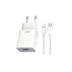 Alimentador USB-A 2.4A Branco + Cabo USB-A para USB-C