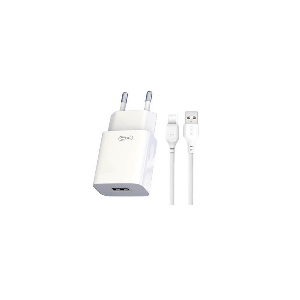 Alimentador USB-A 2.4A Branco + Cabo USB-A para USB-C