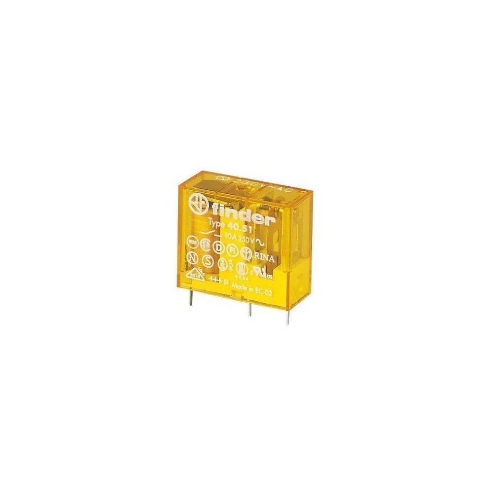 Relé FINDER 230VAC 10A, 1 inversor, R:5mm, Circuito Impresso