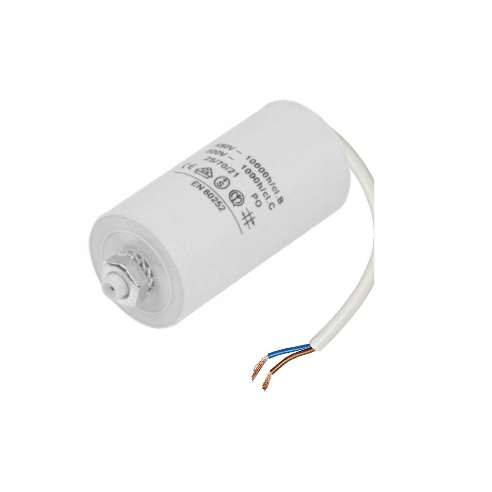 Condensador de arranque 450V, com cabo, 8 µF, + terra