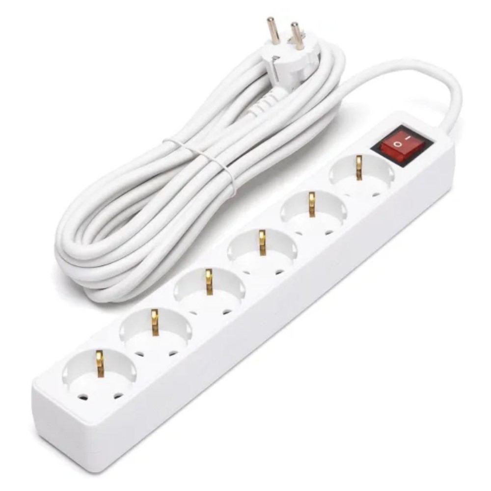 Extensão corrente SCHUKO 6 saídas + interruptor 5 metros