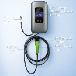 Estação de carregamento Tipo 2 para carros elétricos e híbridos, Trifásica, 22 kW, 32 A, Wi-Fi, LCD, RFID, Smart Life, TUYA, Wal