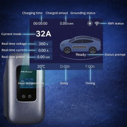 Estação de carregamento Tipo 2 para carros elétricos e híbridos, Trifásica, 22 kW, 32 A, Wi-Fi, LCD, RFID, Smart Life, TUYA, Wal