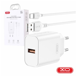 Alimentador USB-A QC 3.0 18W com Cabo USB-A para USB-C Branco XO