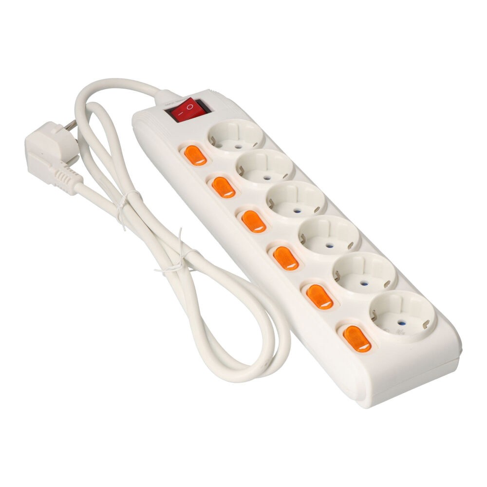 Extensão Corrente Schuko 6 vias 6 interruptores + 1 geral 1,5mt