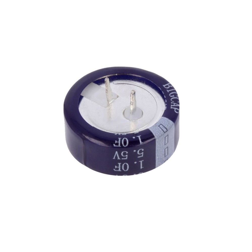Super condensador, montagem THT 0,1F, 5,5VDC, ±20%, Ø13,5x6,6mm, -25÷70°C