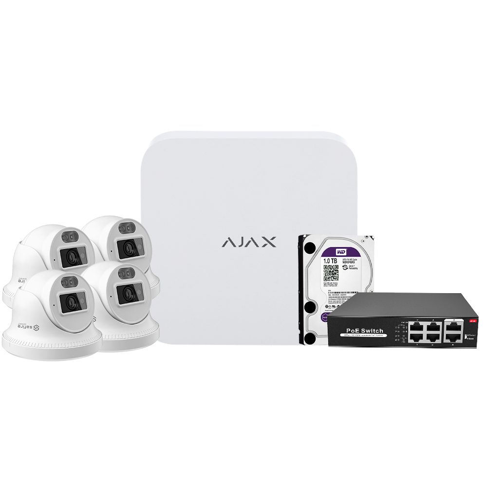 Kit NVR AJAX 4 câmaras turret Safire 4mpx + disco 1TB