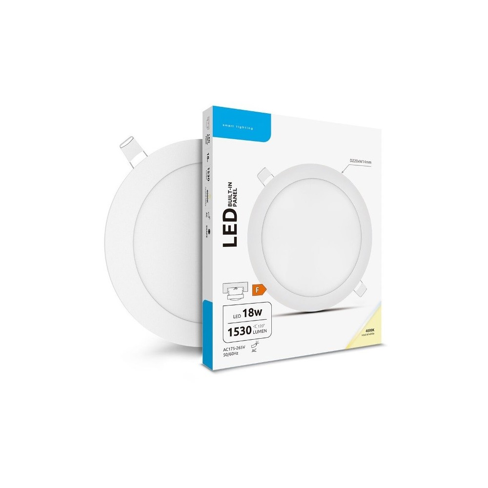 Painel LED redondo encastrar Ø225 18W 4000K IP20