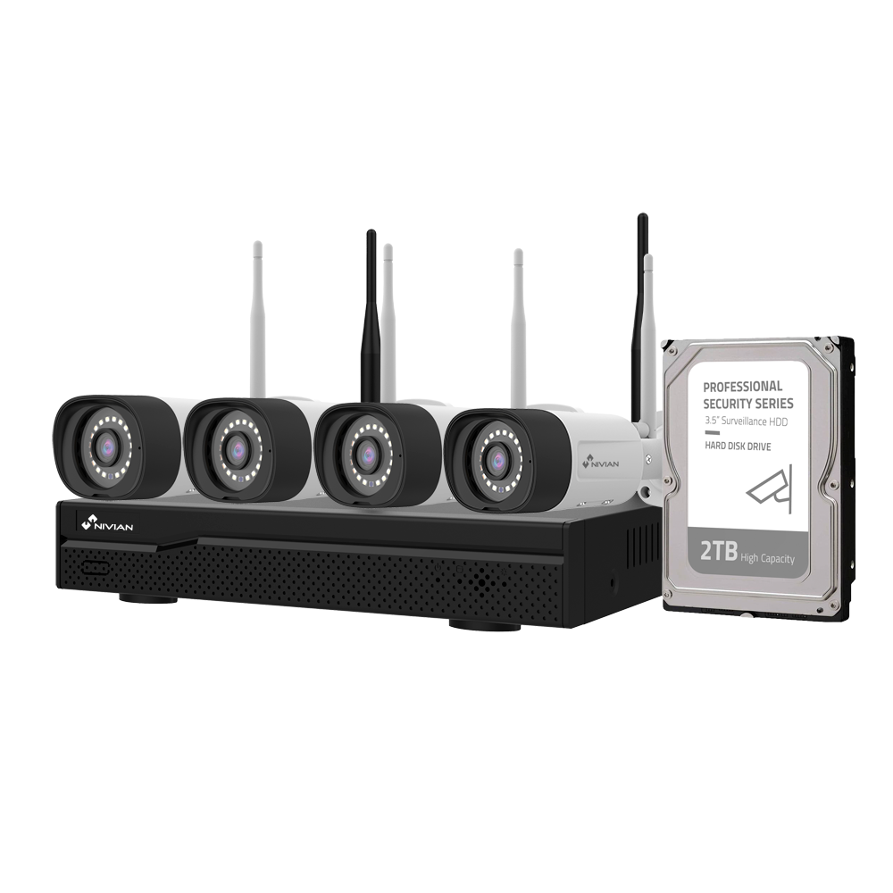 Kit 4 câmeras WiFi 6 NVR 10 canais 1 Disco Rígido 2TB